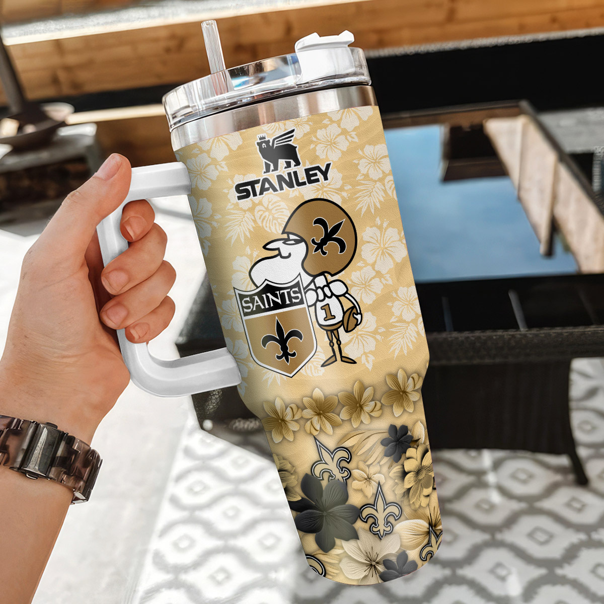 Customizable Stanley Floral Tumbler - Insulated Travel Mug with Saints Design - Image 3