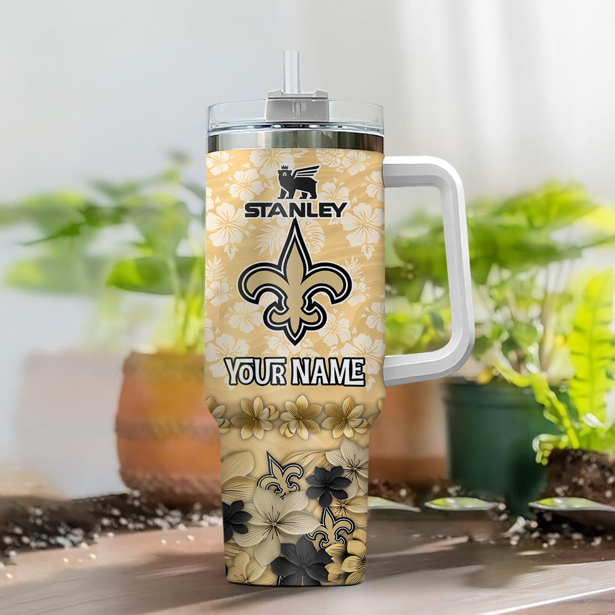 Customizable Stanley Floral Tumbler - Insulated Travel Mug with Saints Design - Image 2