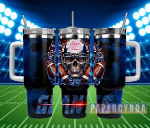 Skull Football Tumbler with Straw - Bold Design for Sports Fans