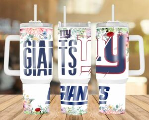 NY Giants Floral Tumbler with Straw - 40oz Insulated Mug for Sports Fans