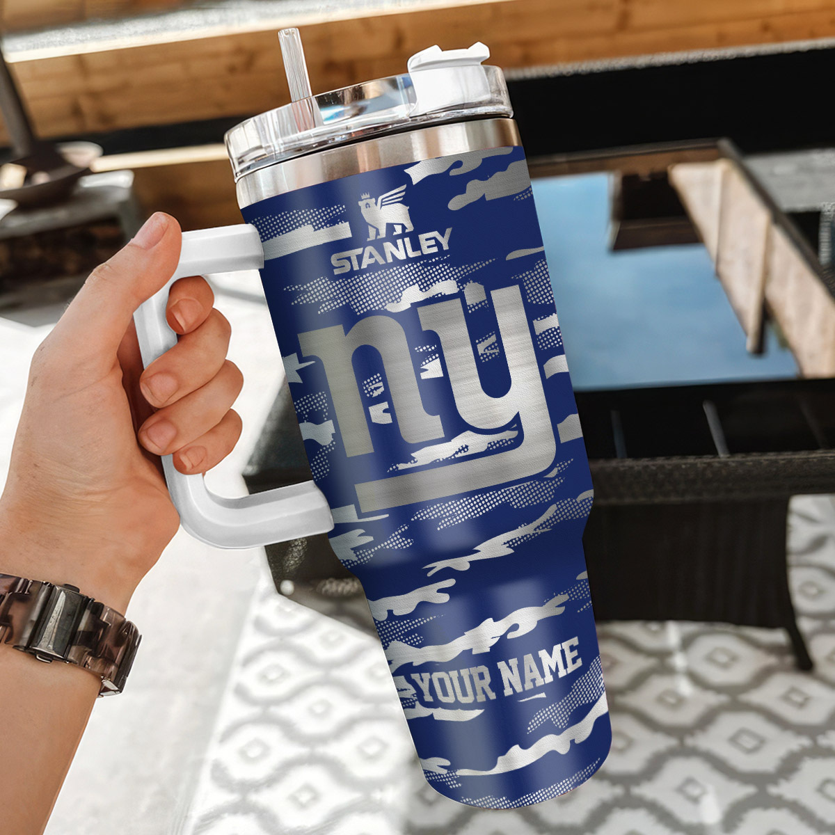 Personalized NY Giants Tumbler with Handle and Straw - Custom Name - Image 3