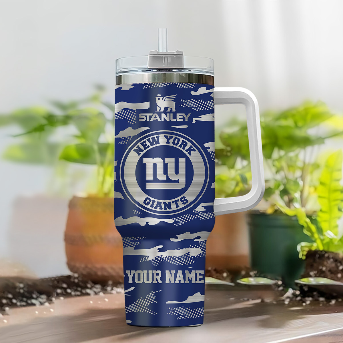 Personalized NY Giants Tumbler with Handle and Straw - Custom Name - Image 2