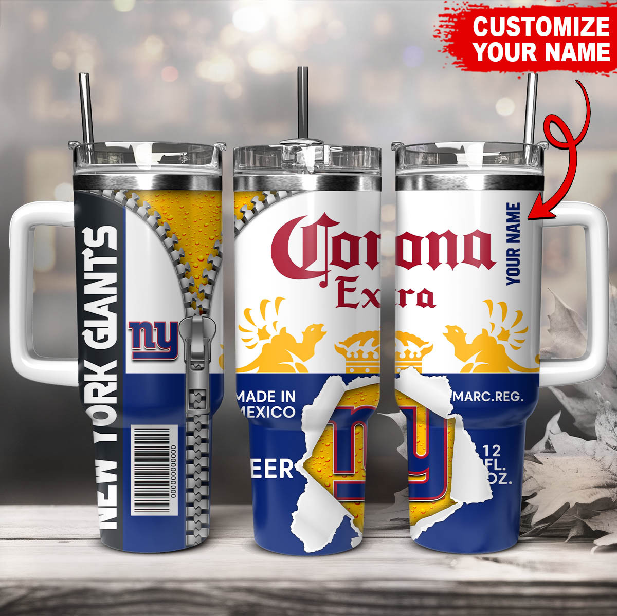 Customizable New York Giants & Beer Design Tumbler - Personalized Gift