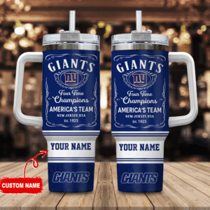 Custom Giants Tumbler - Personalized Four-Time Champions Mug with Handle & Straw