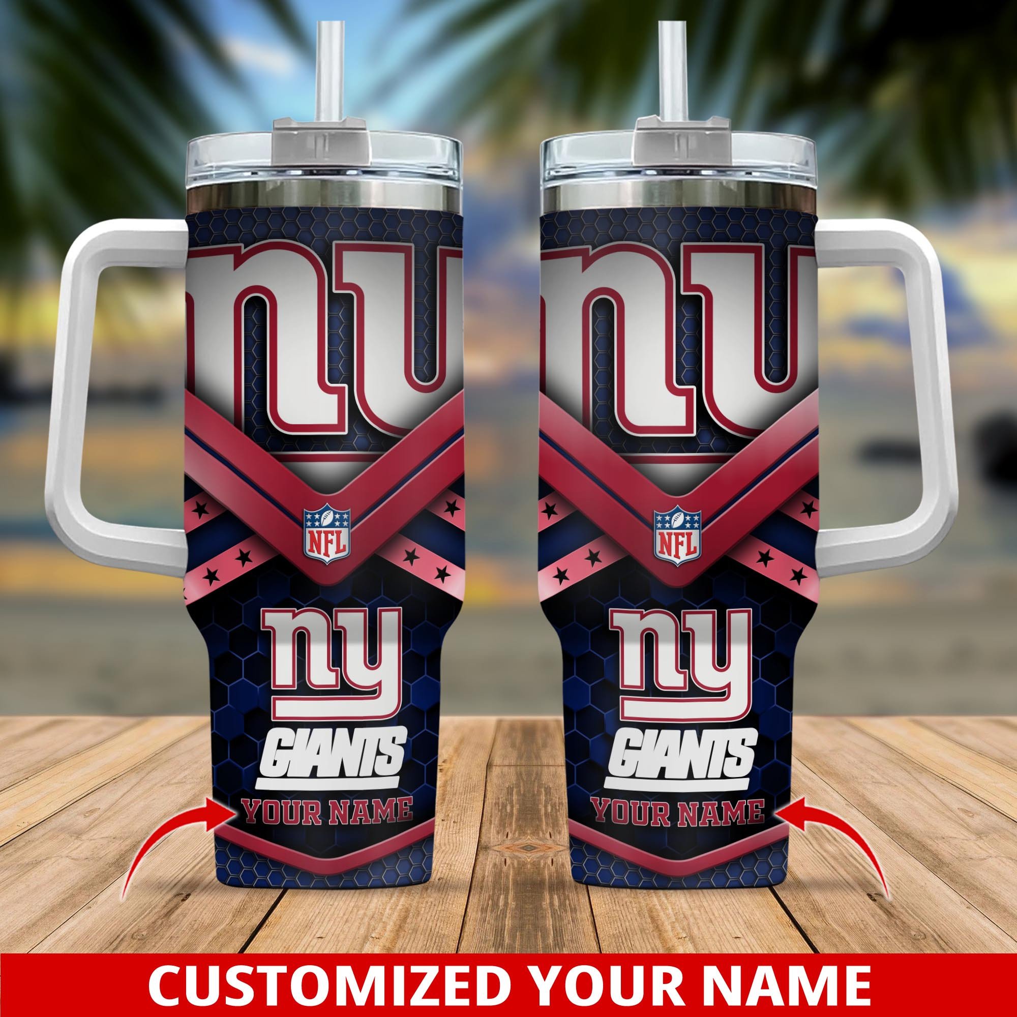 Personalized NFL Team Tumbler with Handle - Custom Name Design