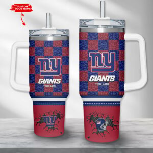 Customizable NY Giants Checkered Tumbler with Handle & Straw - Personalized Gift