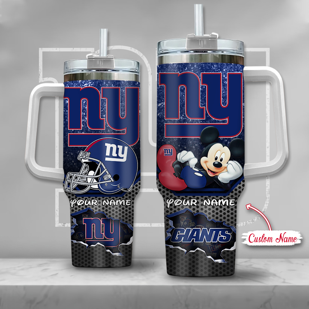 Custom Name NY Giants Mickey Mouse Tumbler with Handle & Straw