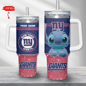 Custom New York Giants Glitter Tumbler with Cute Character Design