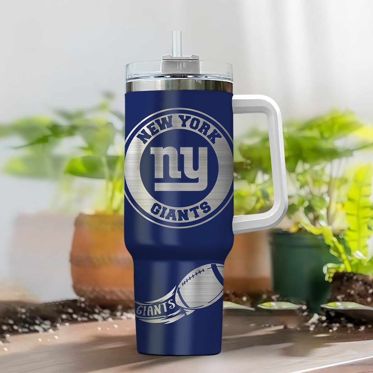 Personalized New York Giants Tumbler with Handle - Custom Name & Logo - Image 2
