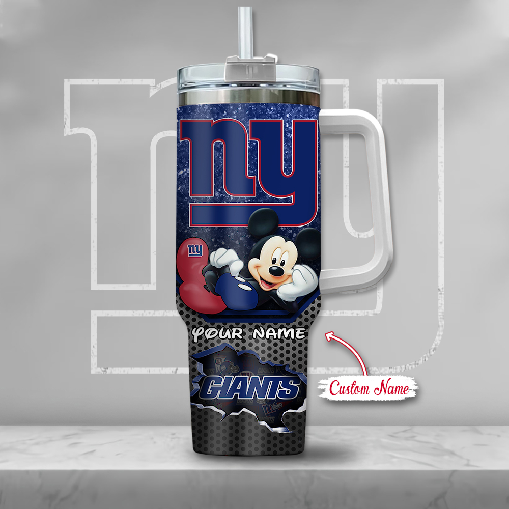 Custom Name NY Giants Mickey Mouse Tumbler with Handle & Straw - Image 2