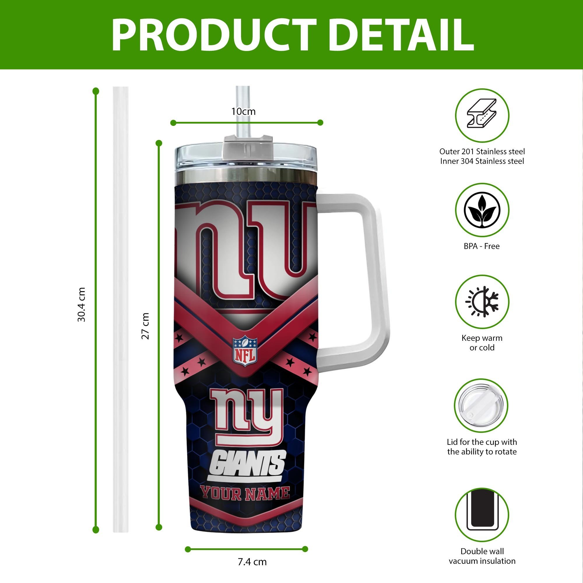 Personalized NFL Team Tumbler with Handle - Custom Name Design - Image 2