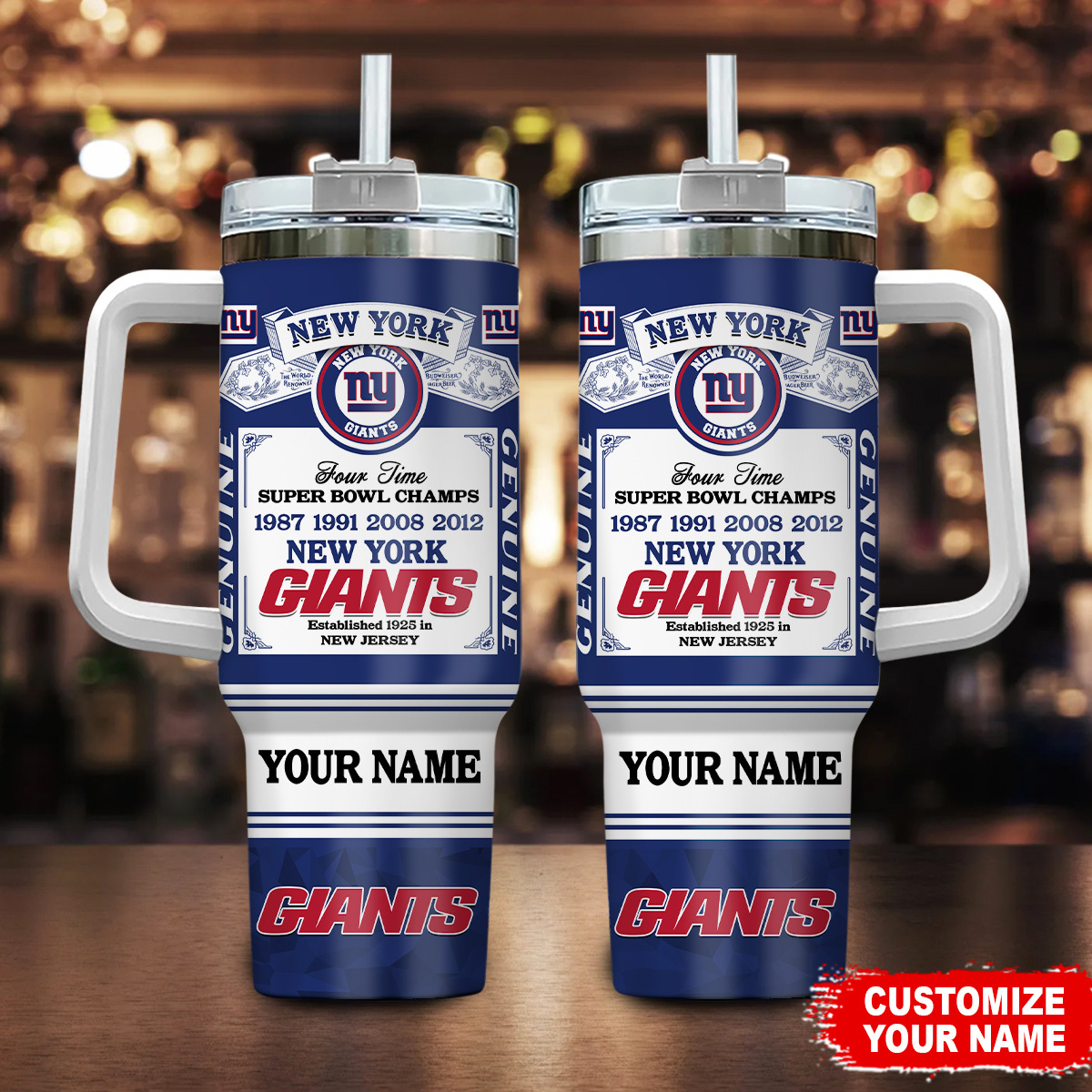 Customizable New York Giants Super Bowl Champs Tumbler with Handle - Personalized Gift