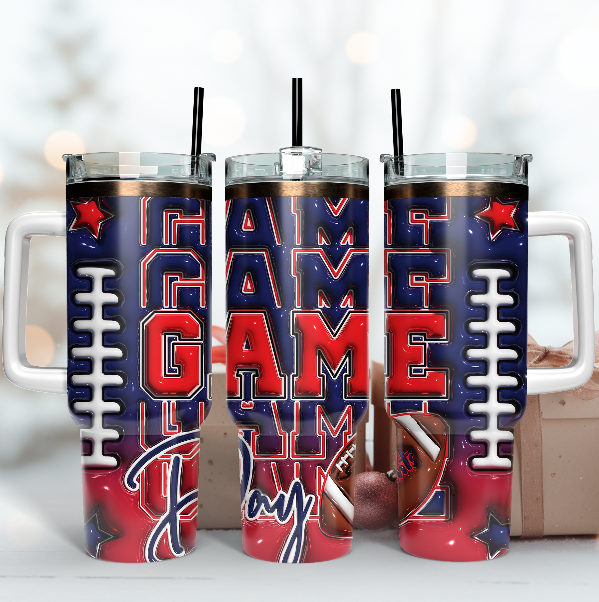 Game Day Football Tumbler with Handle - Insulated Sports Drinkware