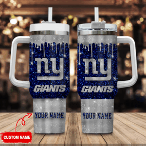 New York Giants NFL Glitter Custom Stanley Quencher 40oz Stainless Steel Tumbler With Handle - Threewoofs