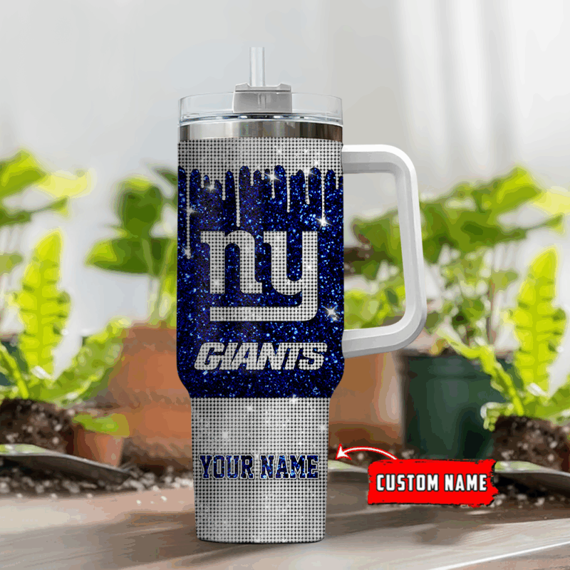 New York Giants NFL Glitter Custom Stanley Quencher 40oz Stainless Steel Tumbler With Handle - Threewoofs - Image 2