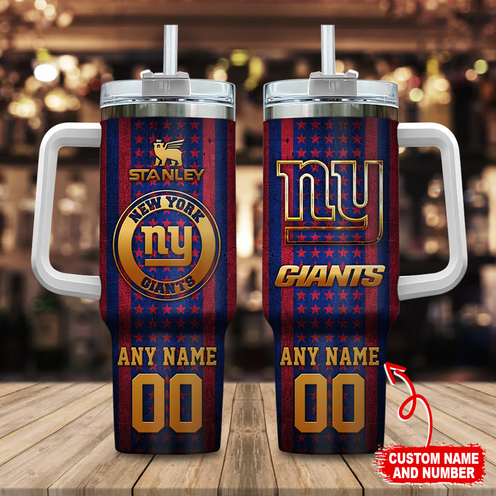 Custom New York Giants Tumbler - Personalized Stanley Drinkware with Handle & Straw