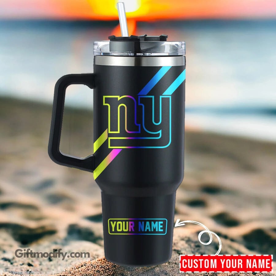 Personalized Neon Travel Mug with Handle - Custom Name Insulated Tumbler