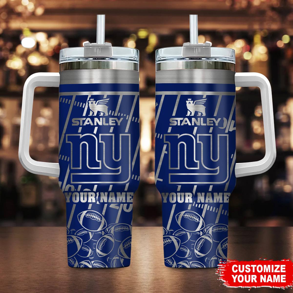 Customizable NFL Team Insulated Tumbler with Handle and Straw - Personalize Your Name