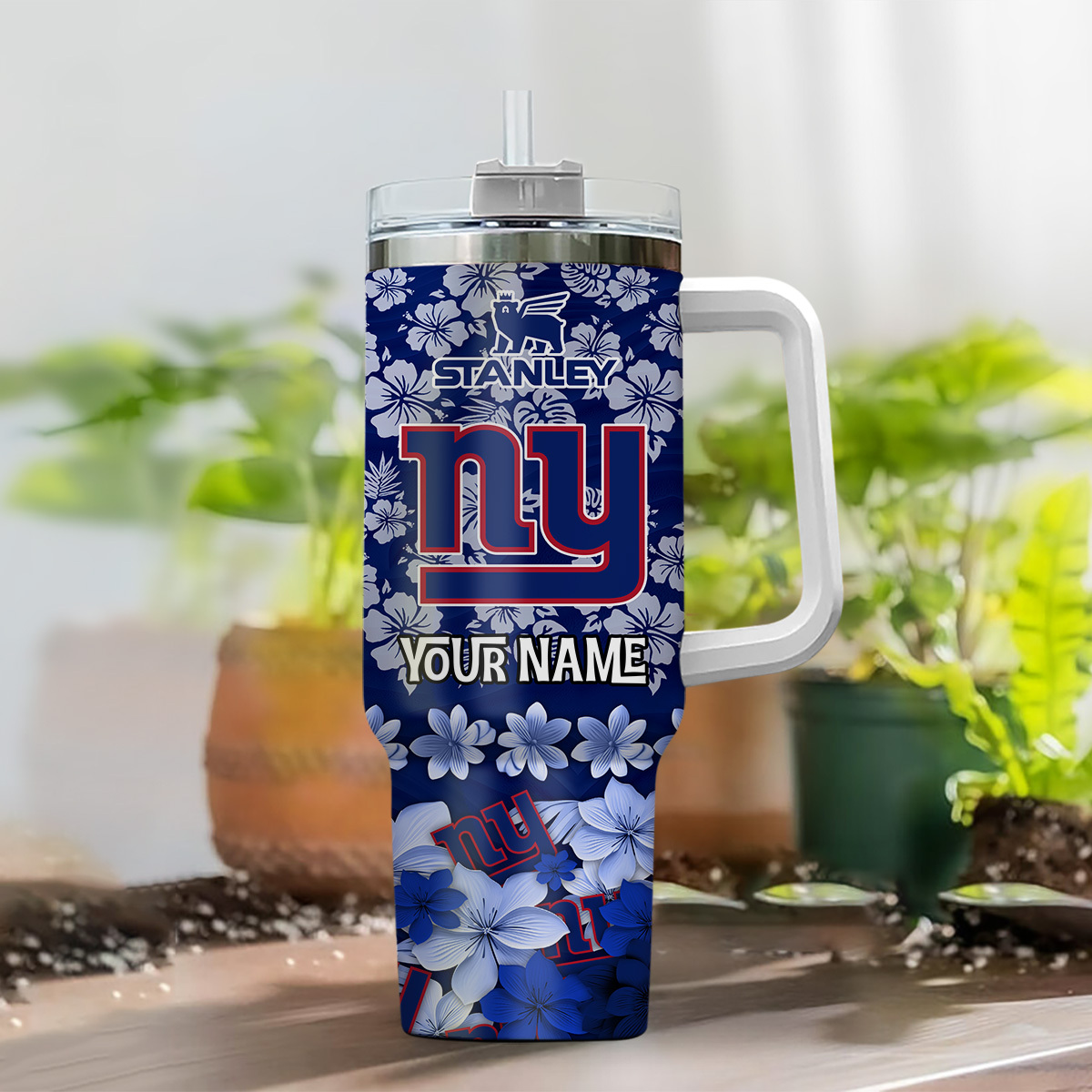Custom NY Football Tumbler with Handle & Straw - Personalized Gift for Fans - Image 2