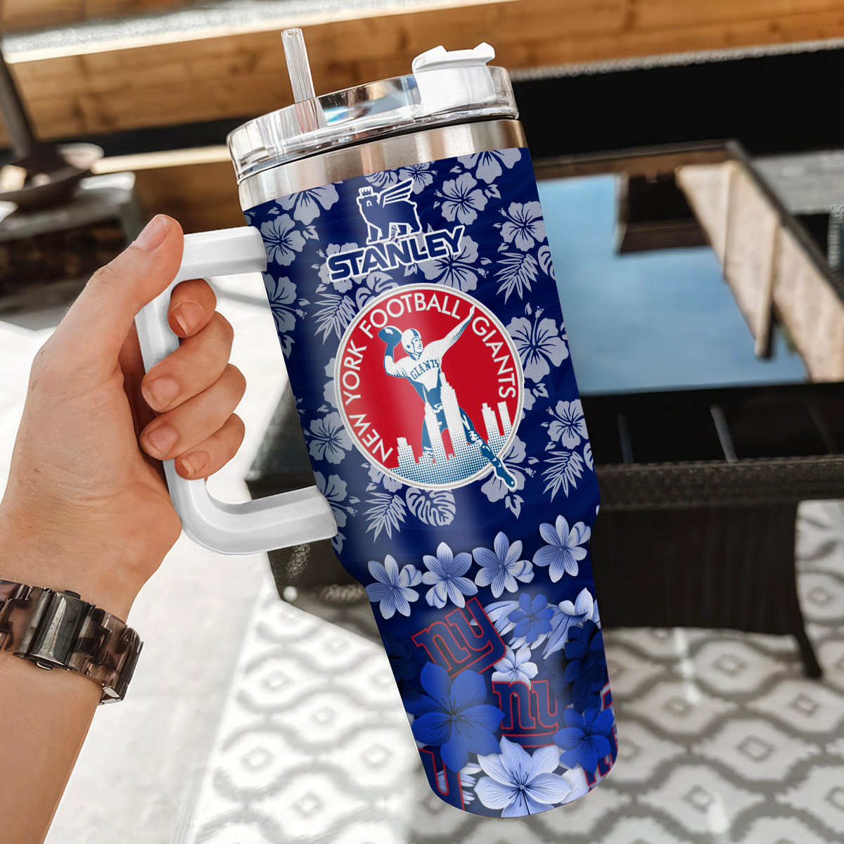Custom NY Football Tumbler with Handle & Straw - Personalized Gift for Fans - Image 3
