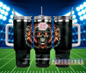 Skull Football Tumbler with Handle - Double-Wall Insulated, Perfect Gift for Fans