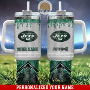 Customizable Jets Tumbler with Handle - Personalized Name Sports Drinkware