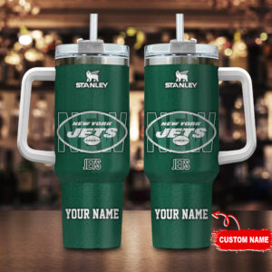 Custom New York Jets Stanley Tumbler with Handle & Straw - Personalized Drinkware