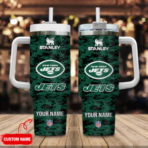 Custom New York Jets Tumbler - Personalized Stanley Cup Mug with Handle & Straw