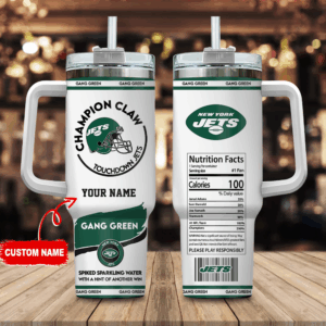 Custom New York Jets Tumbler with Handle - Personalized Football Fan Gift