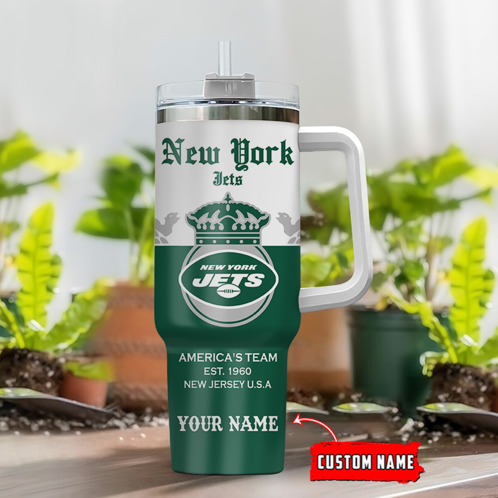 Custom New York Jets Tumbler with Handle - Personalized NFL Fan Gift - Image 2