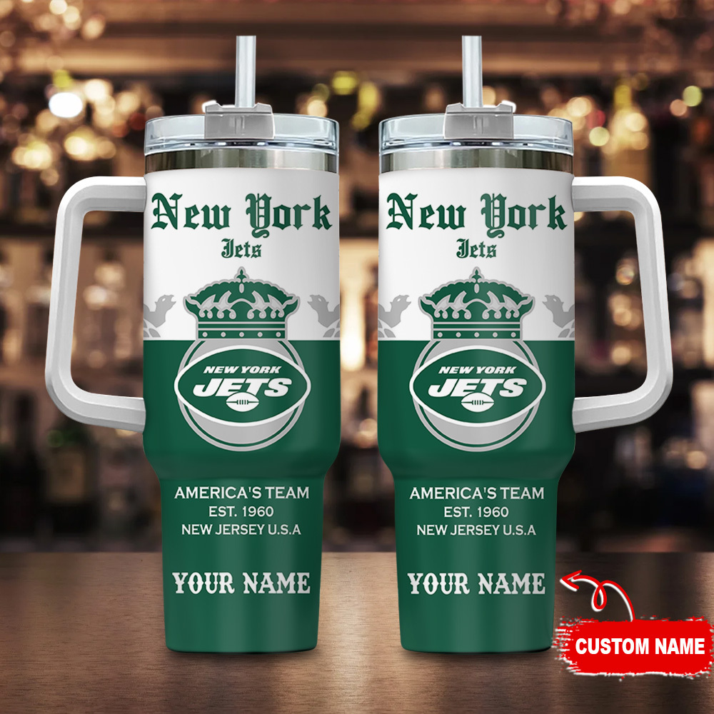 Custom New York Jets Tumbler with Handle - Personalized NFL Fan Gift