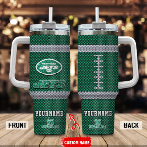 Personalized Green Football Team Tumbler Mug with Handle & Straw