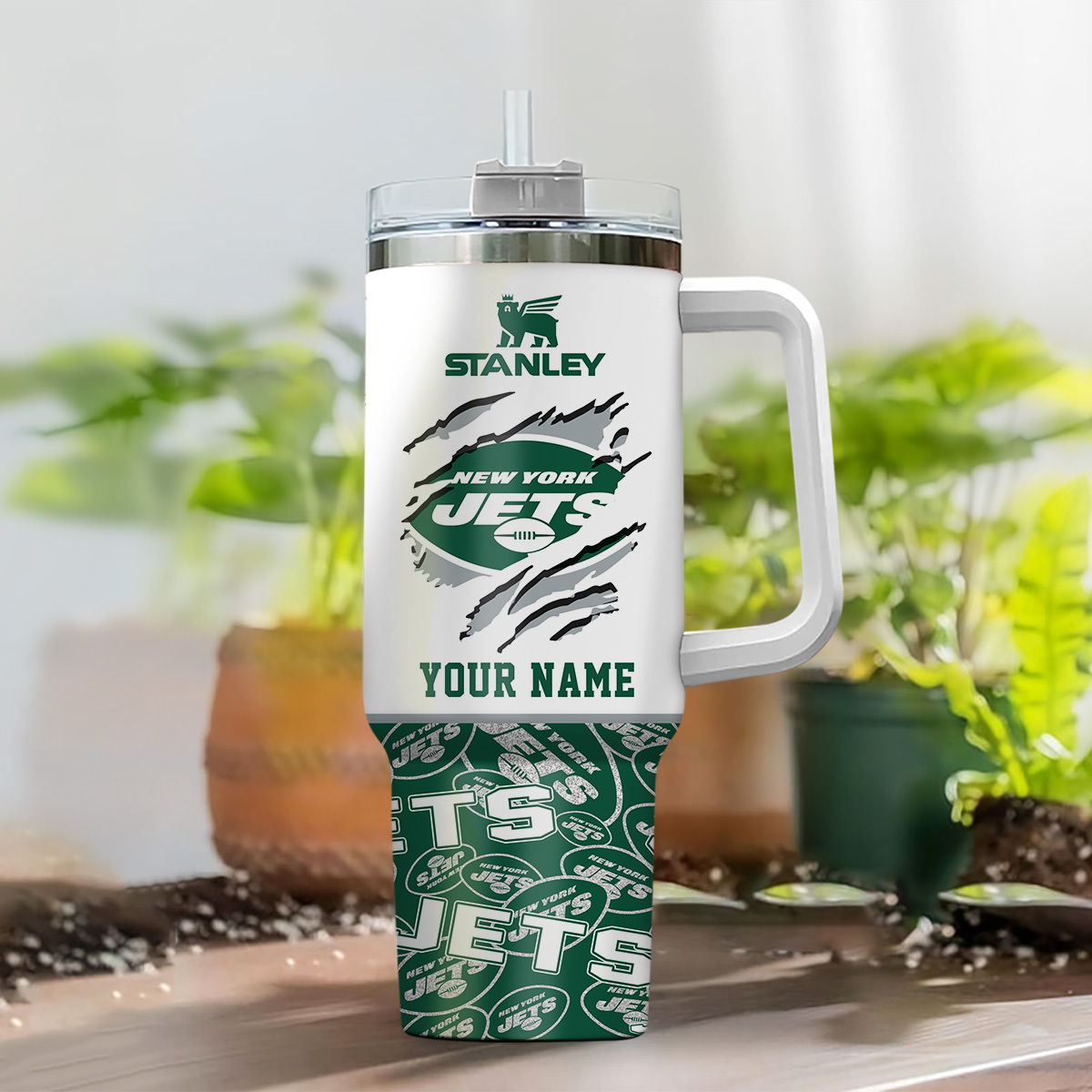 Personalized New York Jets Stanley Tumbler - Custom Name NFL Fan Gift - Image 2