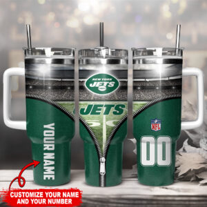 Custom New York Jets Tumbler with Handle - Personalized Name & Number