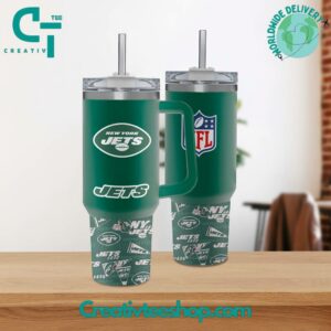 Official NFL New York Jets Tumbler - Insulated Travel Mug with Handle & Straw
