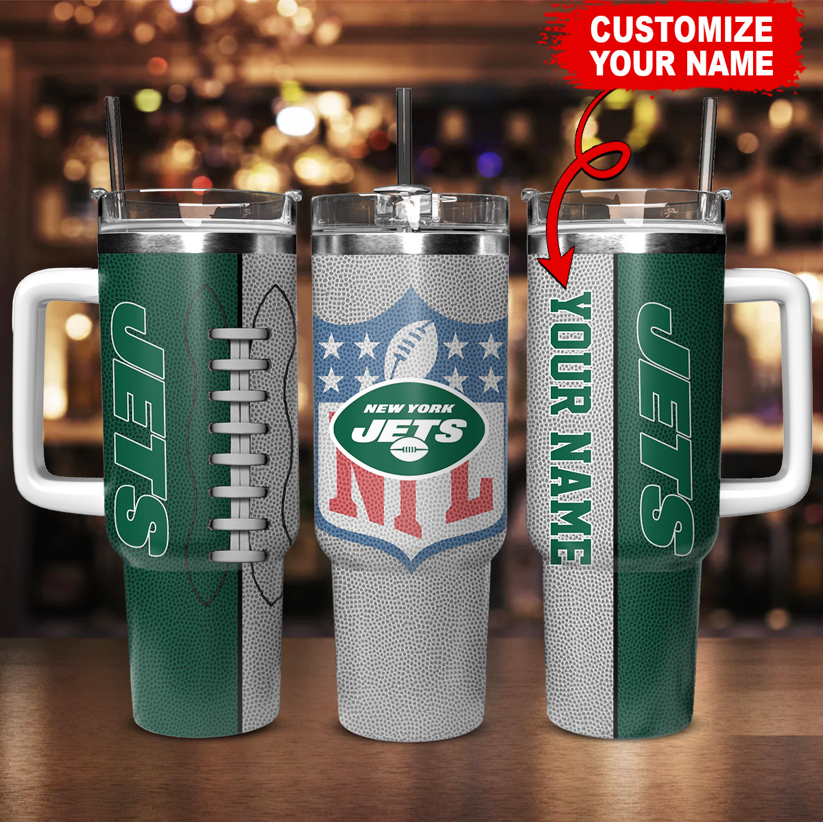 Personalized New York Jets Tumbler - Custom Name Football Fan Gift - Image 2