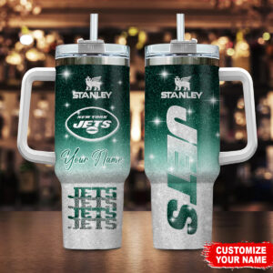 Personalized New York Jets Tumbler with Handle - Custom Name Sports Fan Gift