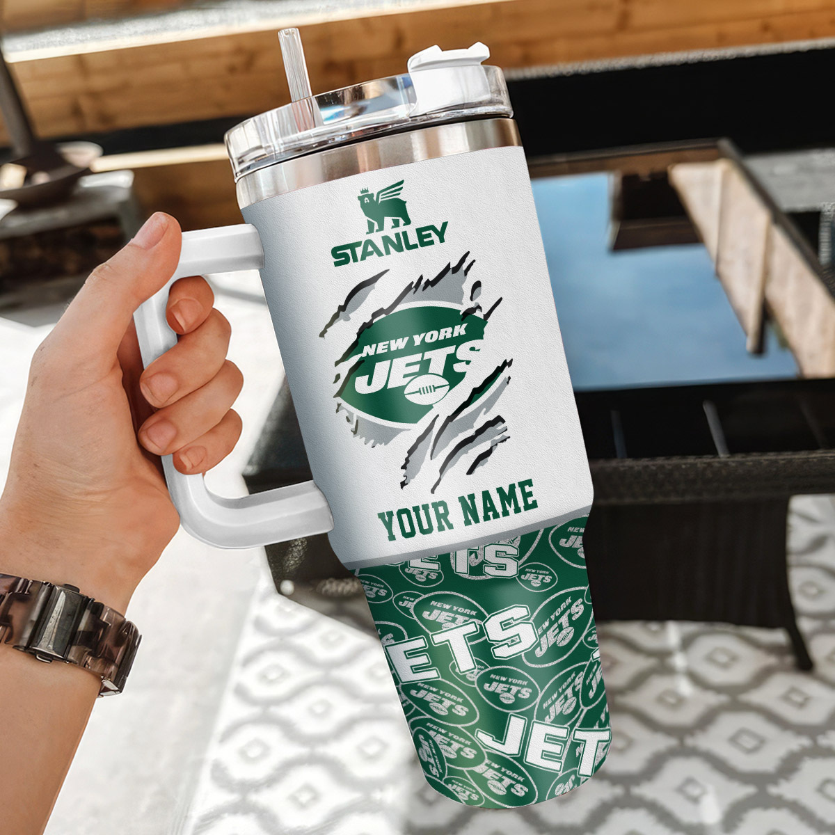 Personalized New York Jets Stanley Tumbler - Custom Name NFL Fan Gift - Image 3