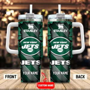 Custom New York Jets Tumbler with Handle & Straw - Personalized Gift