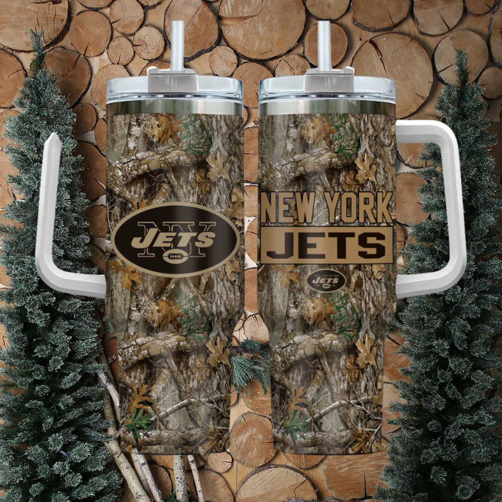 New York Jets Camo Travel Mug with Handle - Perfect Gift for Fans - Image 2