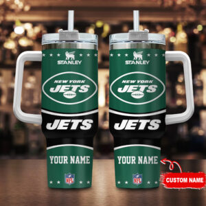 Custom Name New York Jets Tumbler with Straw - Personalized NFL Stanley Cup