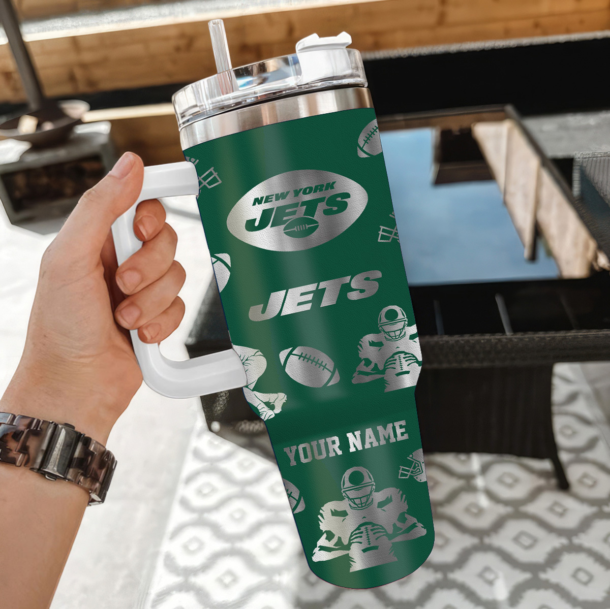 Custom New York Jets Tumbler - Personalized NFL Fan Gift with Name - Image 2
