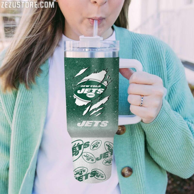 Personalized New York Jets Tumbler - Custom Name Sports Gift - Image 2