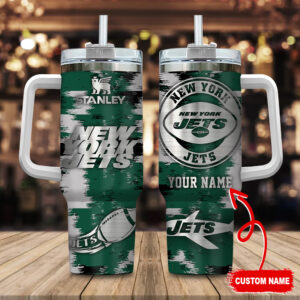Custom New York Jets Tumbler - Personalized NFL Travel Mug with Handle & Straw