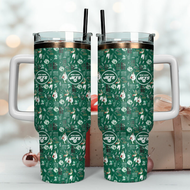 New York Jets NFL Custom Stanley Quencher 40oz Stainless Steel Tumbler With Handle - Threewoofs - Image 4