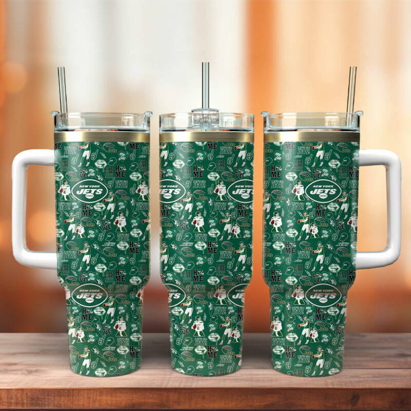 New York Jets NFL Custom Stanley Quencher 40oz Stainless Steel Tumbler With Handle - Threewoofs
