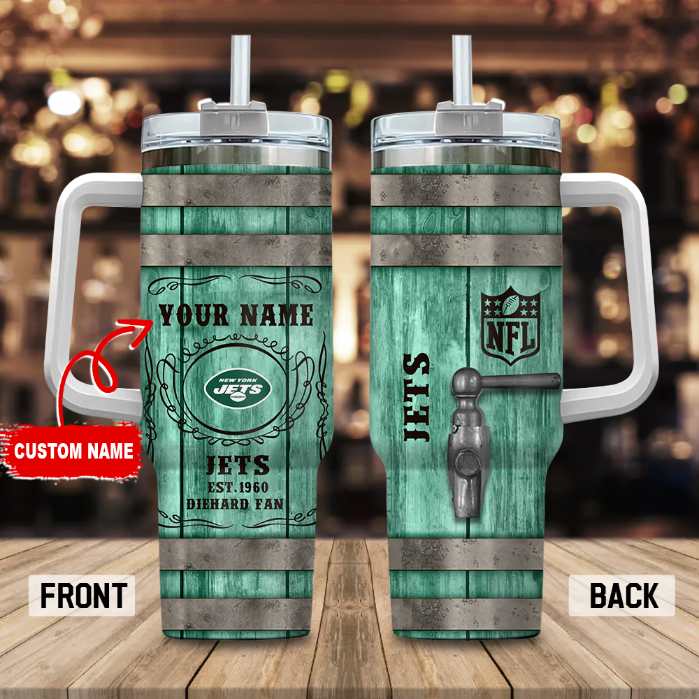 Custom NFL Team Barrel Mug with Straw - Personalized Wooden Style Tumbler - Image 3