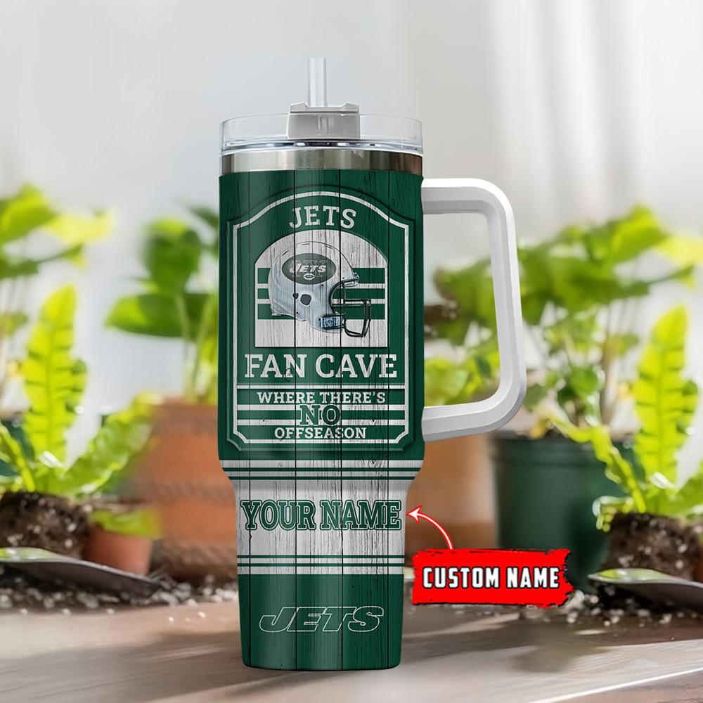 Custom Name Jets Fan Cave Tumbler - Personalized Drinkware for Ultimate Fans - Image 2