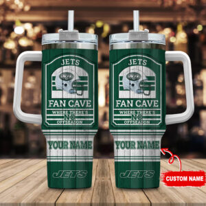 Custom Name Jets Fan Cave Tumbler - Personalized Drinkware for Ultimate Fans