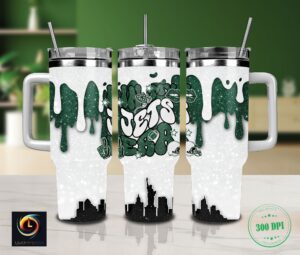 Stylish Green Drip Tumbler with Handle and Straw - Perfect for Sports Fans
